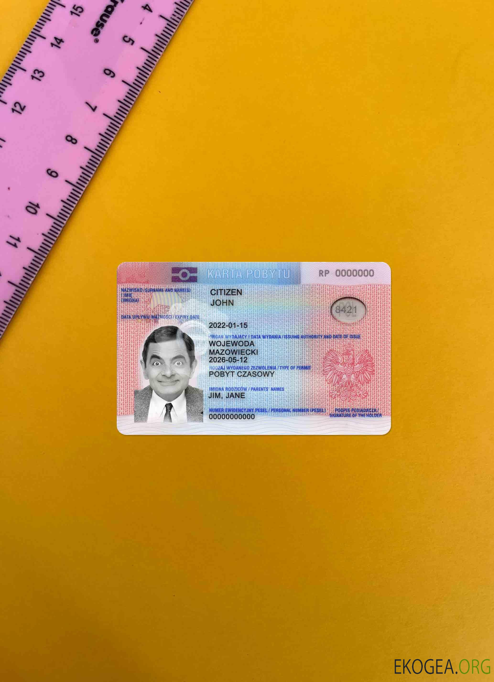 Photolook du permis de séjour en Pologne AVANT